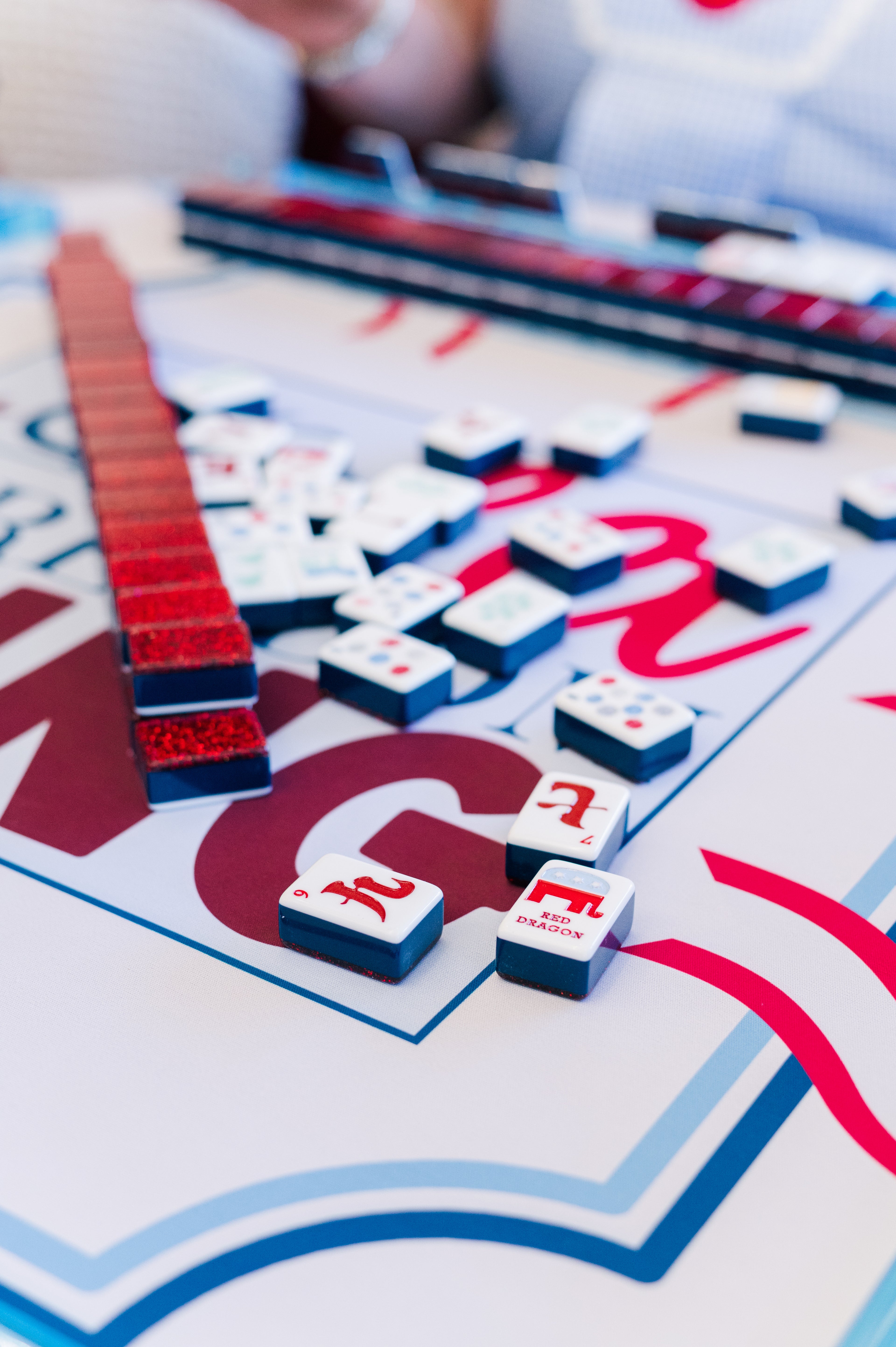 Hiphipmahjong let freedom ring holiday tiles and mat closeup