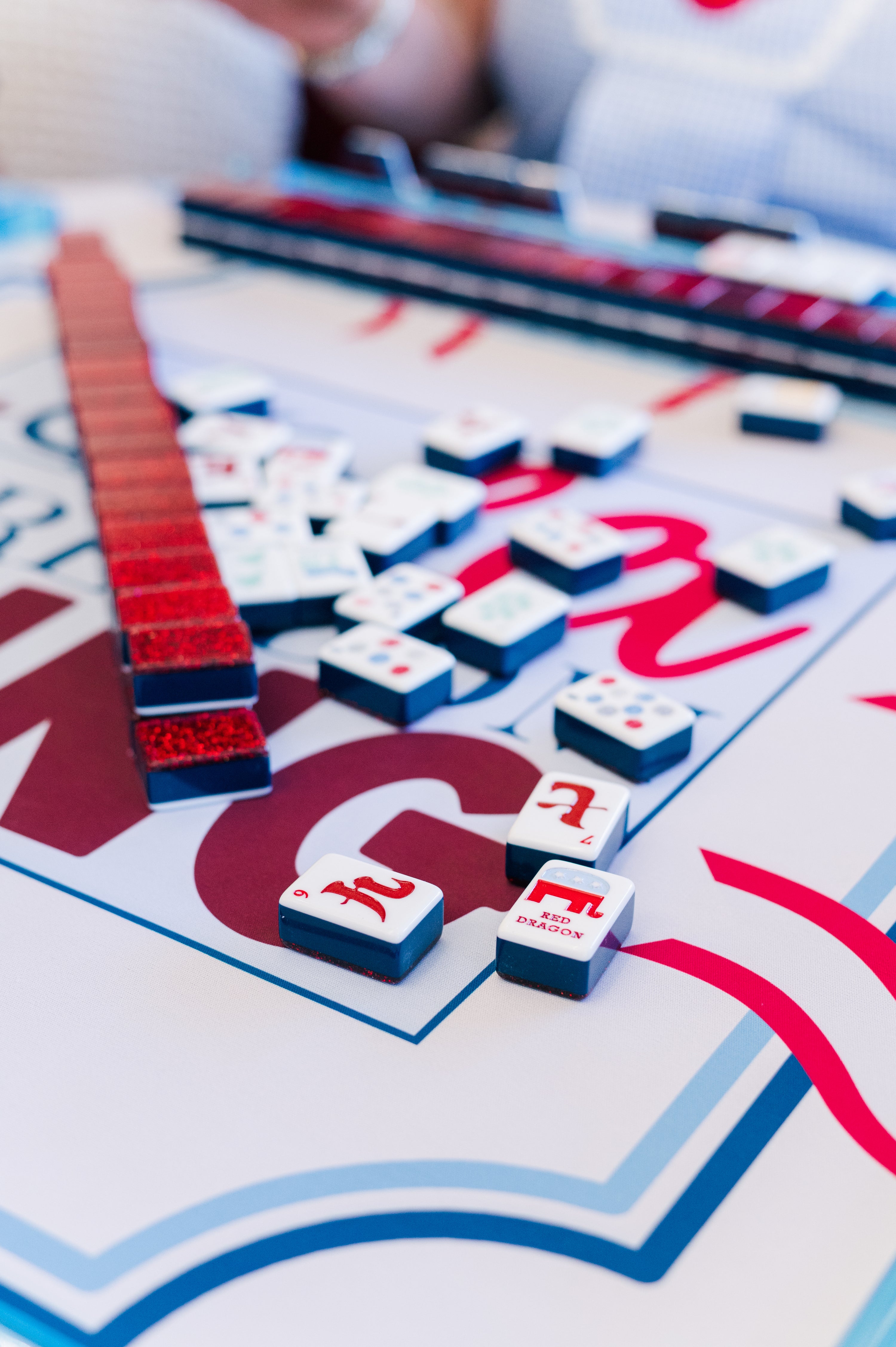 Hiphipmahjong let freedom ring holiday tiles and mat closeup