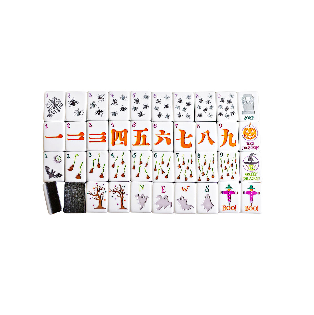 Set of Halloween-themed mahjong tiles